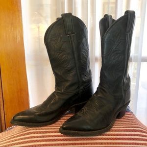 Justin Black Leather Cowboy Cowgirl Western Boots